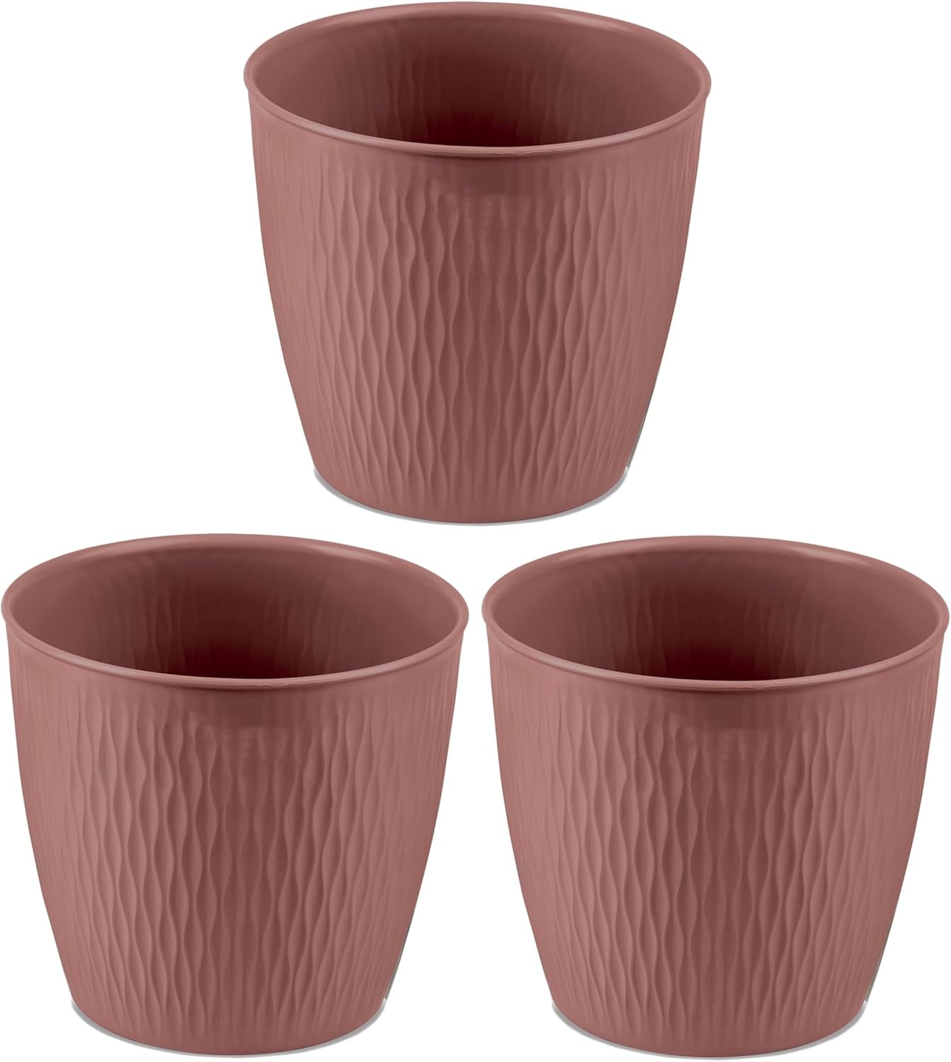 Set di 5 vasi marroni, diametro 16 cm - Vasi in plastica robusti - Fioriera decorativa con opzione di drenaggio - Vaso elegante per interni ed esterni