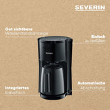 SEVERIN Caffettiera con filtro con caraffa termica, Caffettiera fino a 8 tazze, Attraente macchina con filtro con caraffa termica, Nero, 1 litro, KA 9306