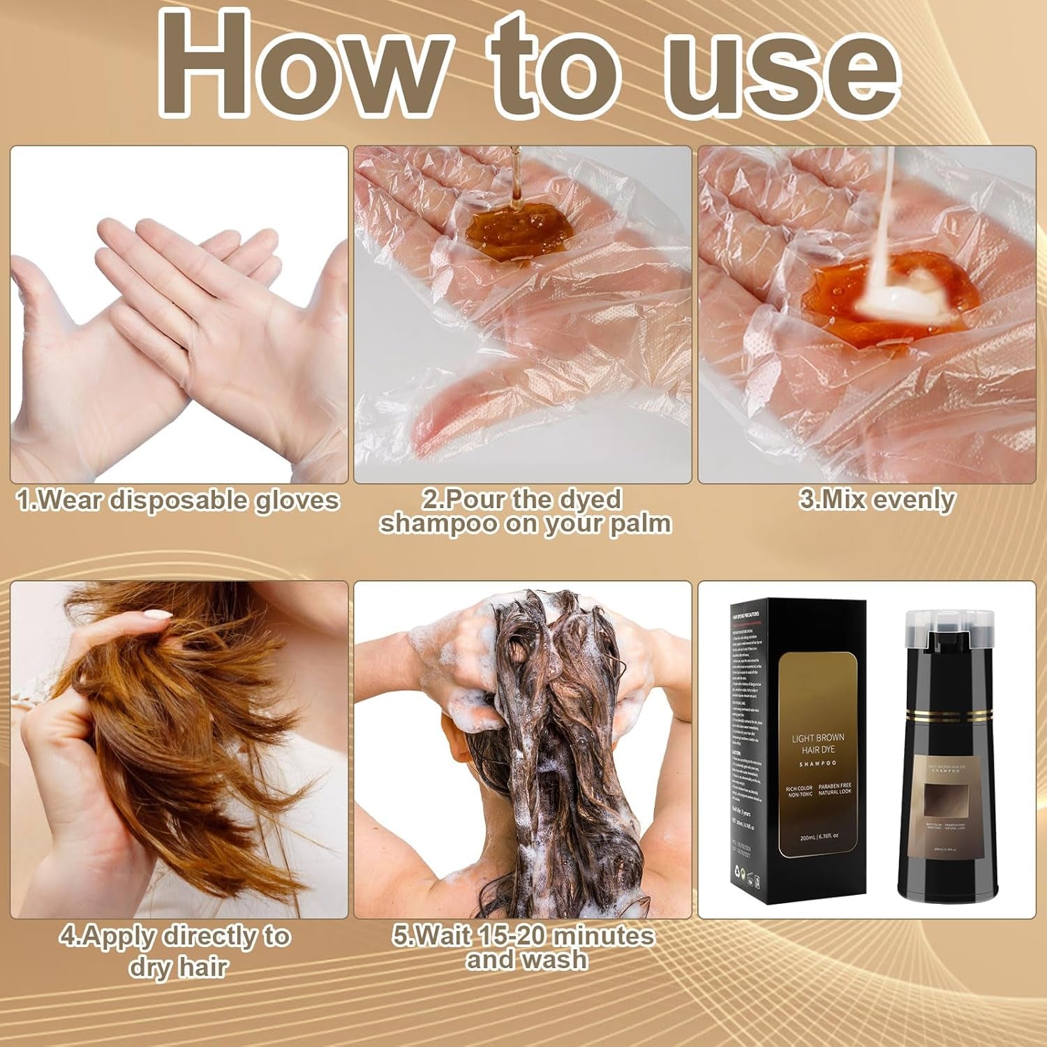 Shampoo Colore Capelli, Shampoo Colore Istantaneo 3 in 1, Shampoo Colore Capelli Istantanei, Shampoo Colore Capelli Neri, Shampoo Colore Capelli (Marrone Chiaro) Tinture per capelli Naty Shop