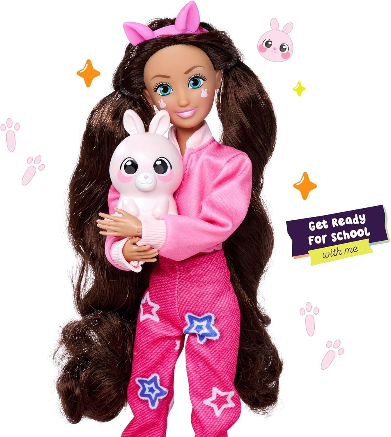 Simba 105953975 - Kawaii Hi Dress-Up Lucy Doll (26 cm) - Bambola articolata per parrucchiere, bambola coniglio a pelo lungo e accessori giocattolo da 4 anni in su