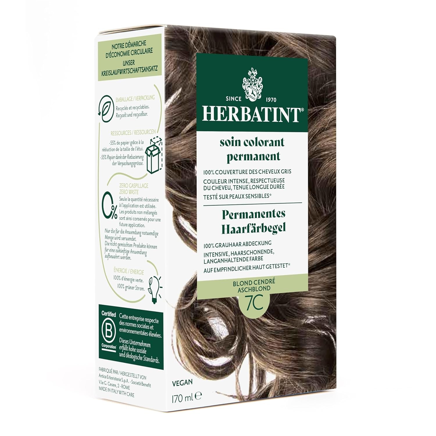 Gel colorante permanente per capelli 6N Biondo scuro - 170 ml I Senza ammoniaca, copertura al 100% dei capelli bianchi I Testato su pelle sensibile, con 8 estratti vegetali