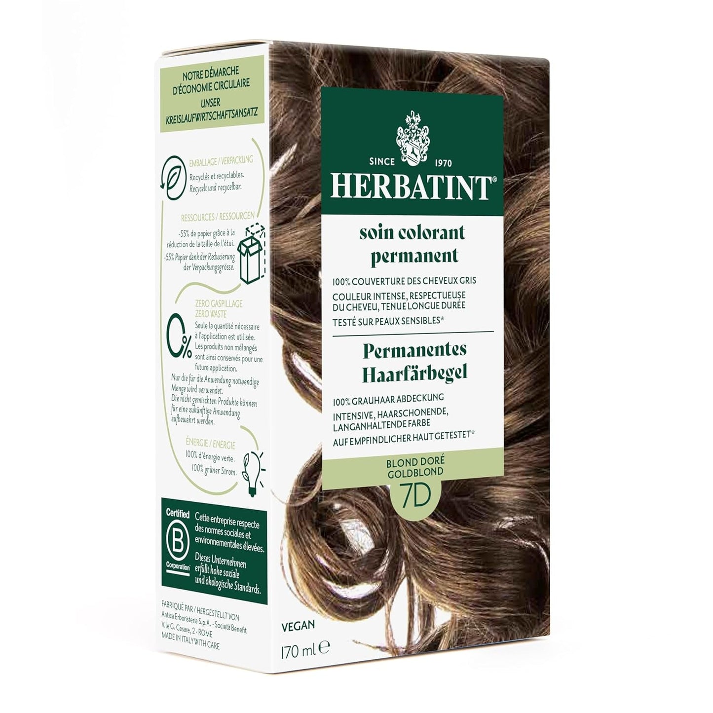 Gel colorante permanente per capelli 6N Biondo scuro - 170 ml I Senza ammoniaca, copertura al 100% dei capelli bianchi I Testato su pelle sensibile, con 8 estratti vegetali