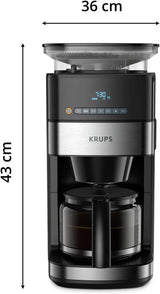 Macchina per caffè espresso Krups KM8328 Macina con macinino | timer 24 ore | Contenitore per cereali 180 g | Capacità 1,25 l per un massimo di 15 tazze di caffè | Funzione di spegnimento automatico | 3 impostazioni di macinatura | Nero