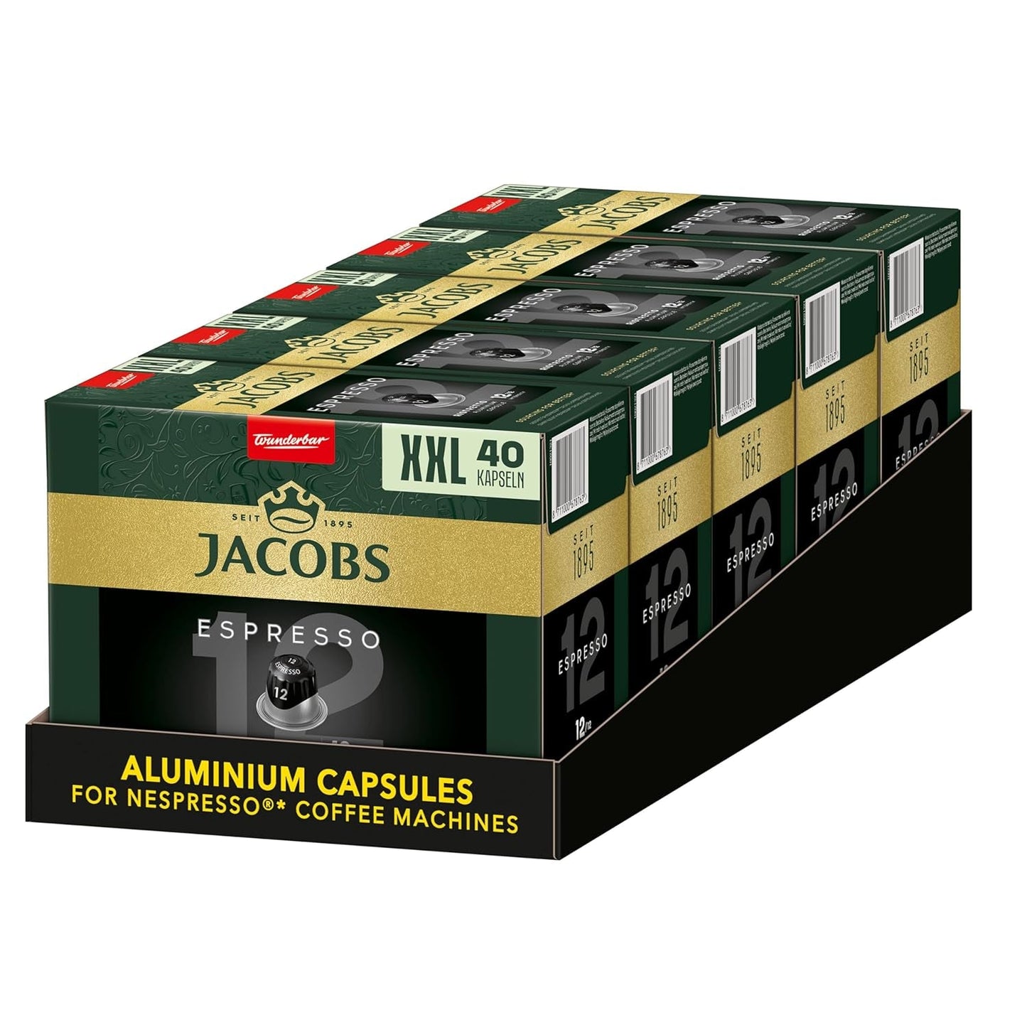 Jacobs Kaffeekapseln Espresso Ristretto, Megapack XXL, Intensität 12/12, 5 x 40 Getränke, Nespresso* compatibile Kaffee Kapseln, 200 Kapseln