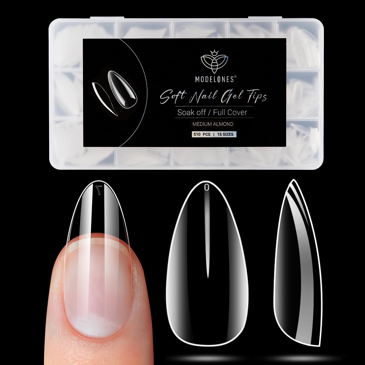 Modelones Nail Tips 510 pezzi - Set di punte per unghie a copertura totale, Set di punte in gel, Punte per unghie in resina PMMA pre-lucidante, Unghie artificiali per colla su nail art fai da te, Squoval corto