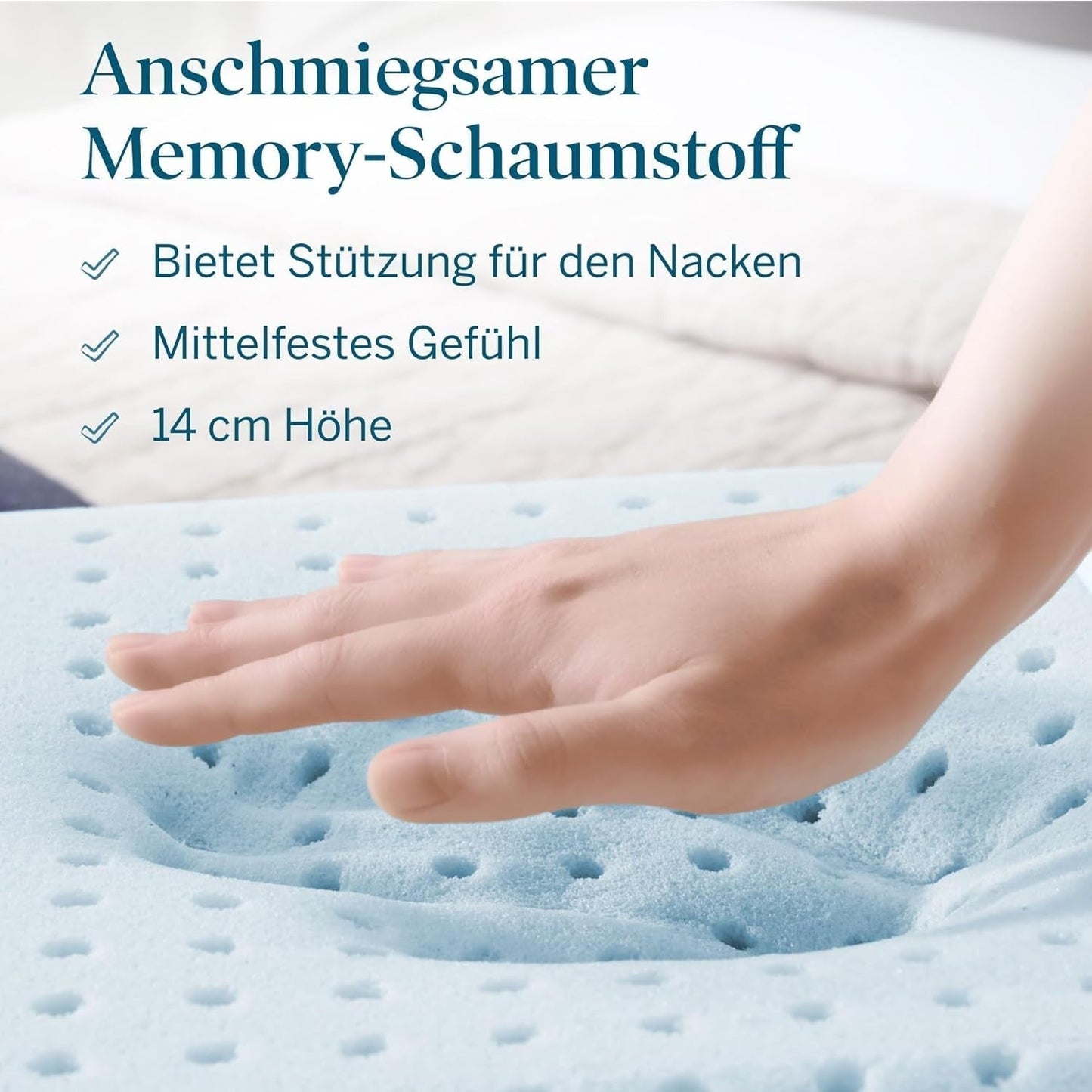 Cuscino LUCID memory foam con gel 40x60 cm - traspirante - effetto rinfrescante - fodera lavabile - cuscino certificato Oeko-Tex, bianco
