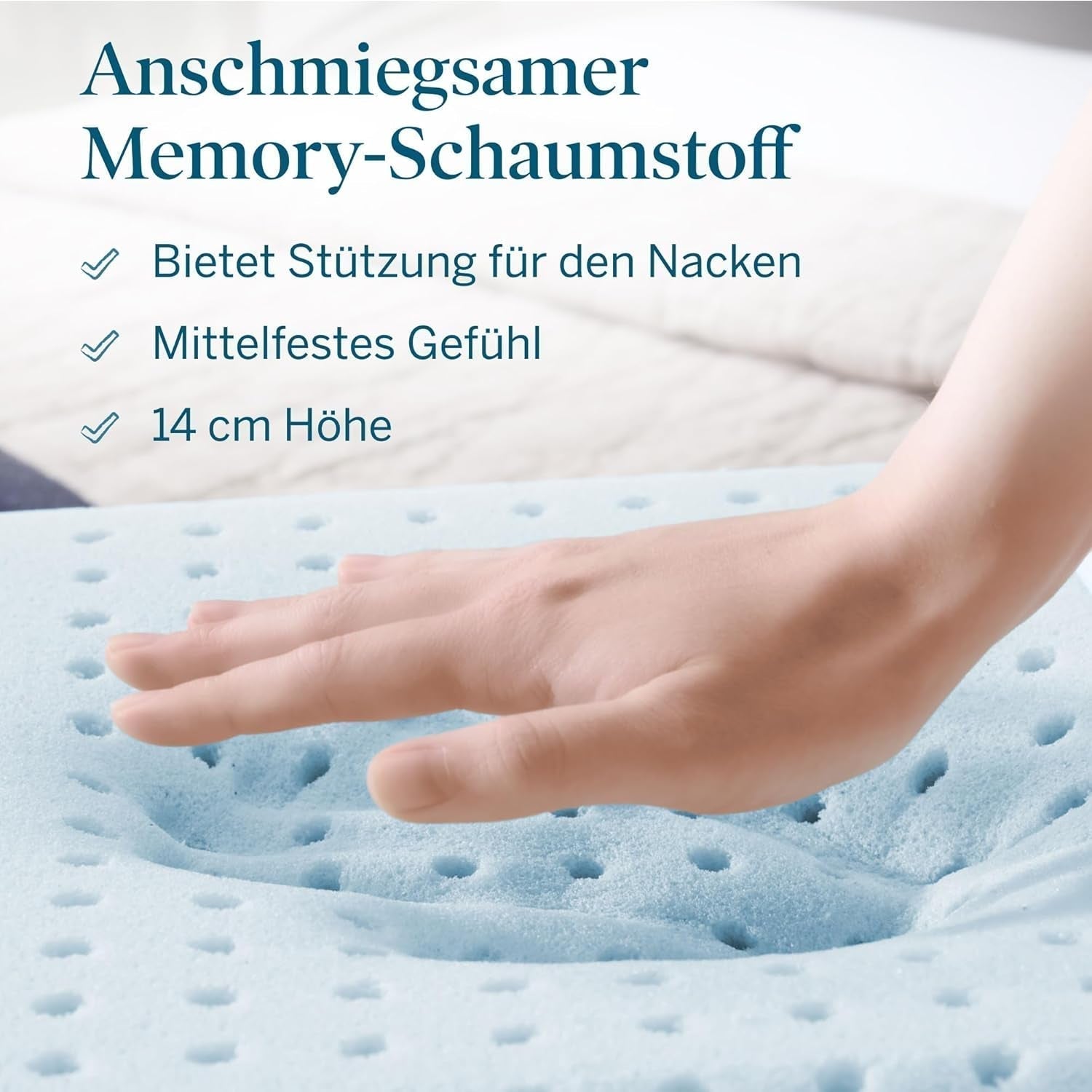 Cuscino LUCID memory foam con gel 40x60 cm - traspirante - effetto rinfrescante - fodera lavabile - cuscino certificato Oeko-Tex, bianco