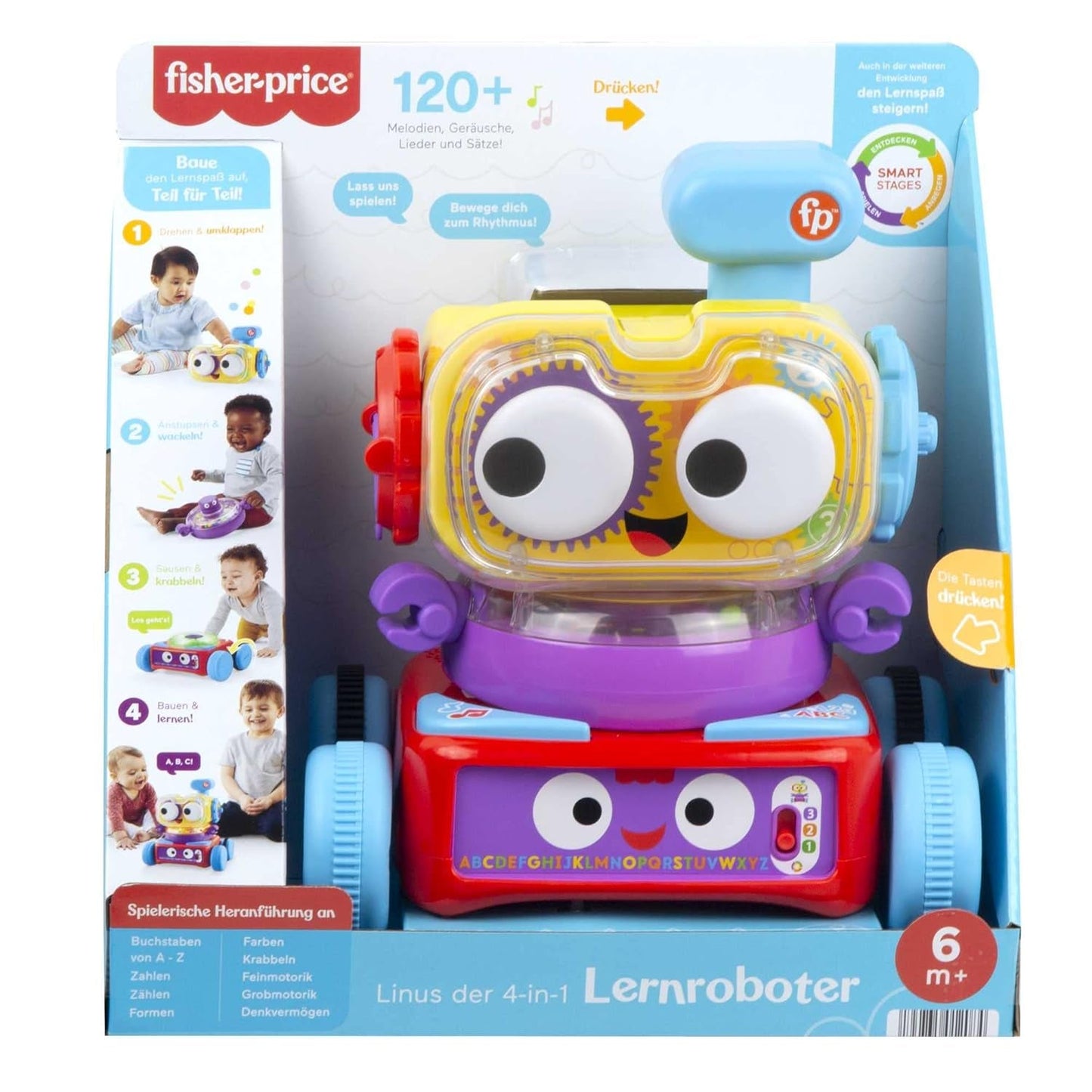 Fisher-Price Robot didattico 4 in 1 Linus per neonati e bambini piccoli, giocattolo a partire da 6 mesi - lingua tedesca, HCK39 Baby Toys Naty Shop
