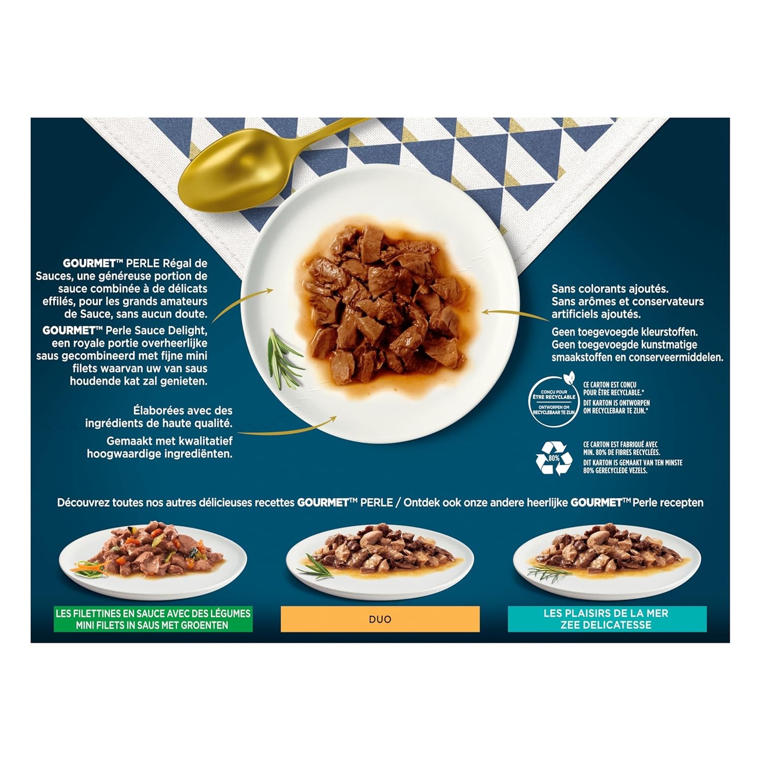 Perla | Portasalsa | Gatto adulto | Manzo, Pollo, Tonno, Salmone | 12 x 85 g | Bustine salvafreschezza (la confezione può variare)