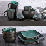 Gibson 99813.16R Elite Soho Lounge Reactive Glaze Set di stoviglie per 4 persone, 16 pezzi, effetto bicolore blu-verde/nero