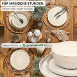 SÄNGER Key West | Set di stoviglie in gres Set di piatti piani da 24 pezzi per 6 6 piatti piani Ciotole per cereali Piatti da dessert Ciotole per pasta Stoviglie per panna con texture sabbia | LA COLLEZIONE DI VALORE