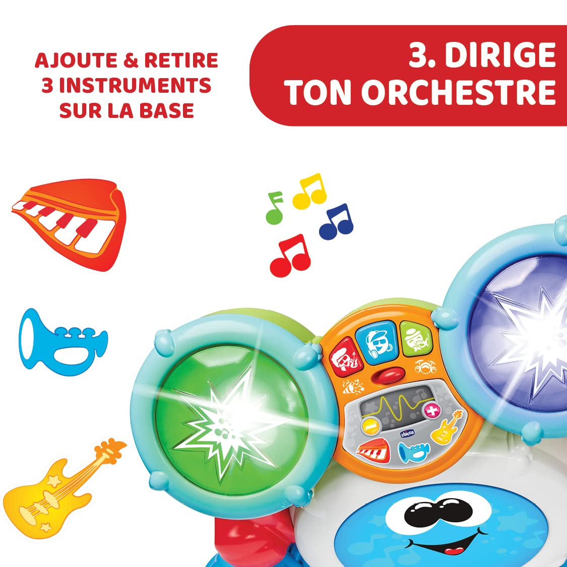 Chicco 00009820100000 Mi First Batteria con Luci e Suoni, 3 Modalità di Gioco Strumento Musicale con Batteria per Bambini, Multicolor, Grande Jucarii Bebe Naty Shop