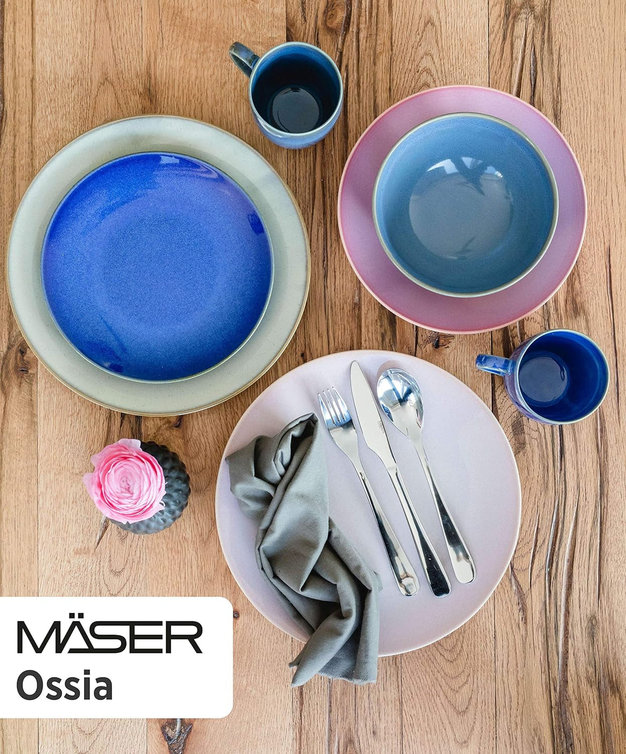 MÄSER 931736 servizio di stoviglie per 4 persone in look vintage mediterraneo, servizio combinato con 16 pezzi in grigio sabbia, ceramica, grigio sabbia