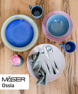 MÄSER 931734 Ossia, Set da banco per 6 persone nel look vintage mediterraneo, servizio da tavola moderno da 12 pezzi con suppellettili e spezie in sandigem Grau, Keramik, Sandgrau