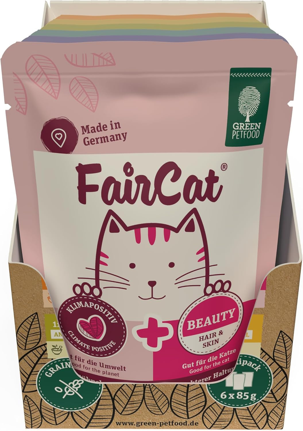 Green Petfood FairCat Confezione multipla (6 x 85 g) | Adulto | Cibo umido premium per gatti adulti 6 verschiedenen leckere Sorten im Multipack | getreidefrei | Katzenfutter nass | Confezione da 6