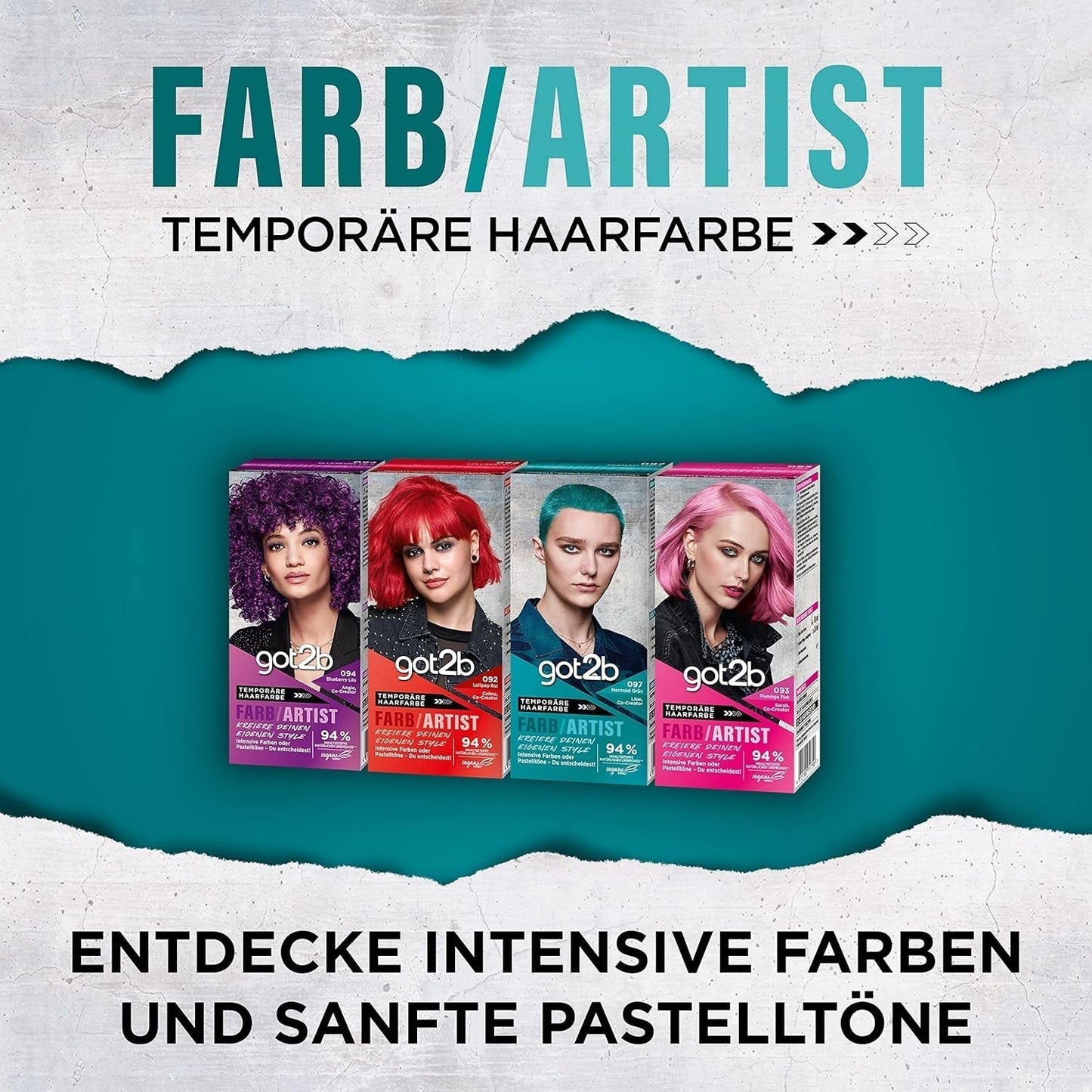 got2b Colour/Artist 097 Sirena Verde Livello 2 (3x 80 ml), tintura temporanea per capelli che fa brillare i capelli in colori intensi o tonalità pastello, tintura per capelli dura 12-15 lavaggi, formula vegan Tintura per capelli Naty Shop