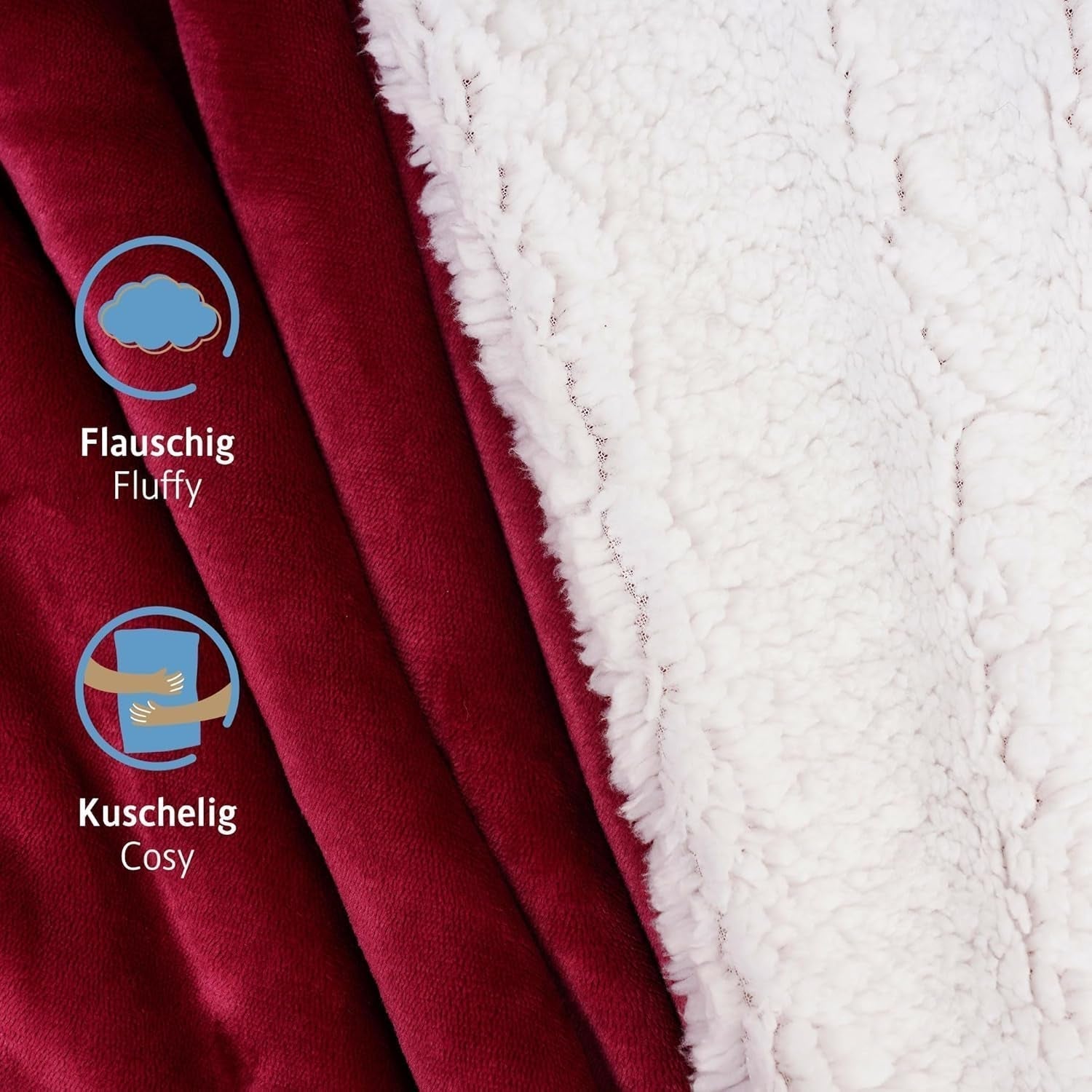 Komfortec accogliente coperta 150X200 Cm, soffice coperta in pile certificata Oeko-Tex, calda coperta sherpa per il divano, coperta spessa per il divano, Letti e coperte bordeaux Besuche den Komfortec-Store