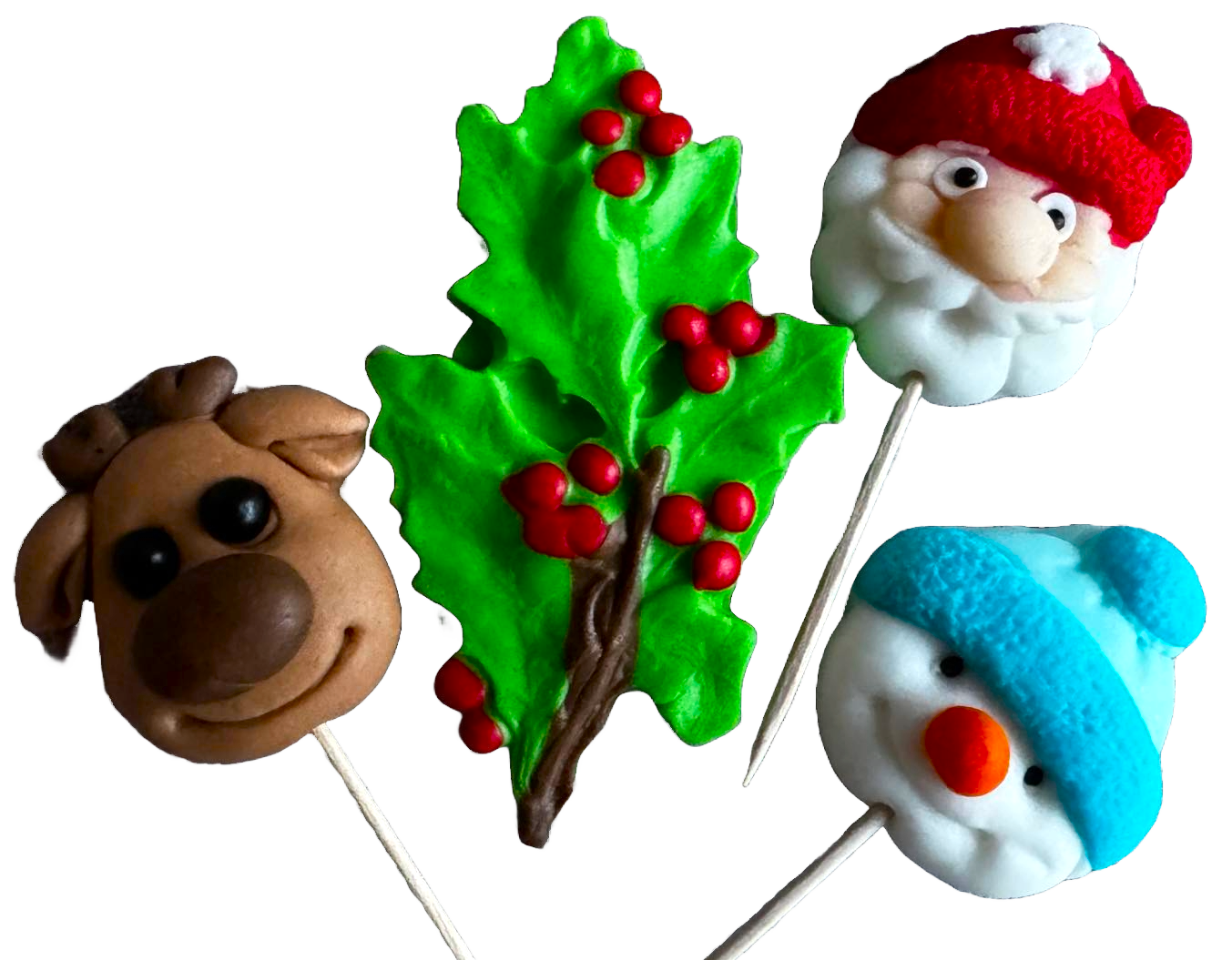 Set 4 decorazioni commestibili in pasta di zucchero, toppers natalizi, renna, pupazzo di neve, albero e Babbo Natale Decorazioni in pasta di zucchero Naty Shop