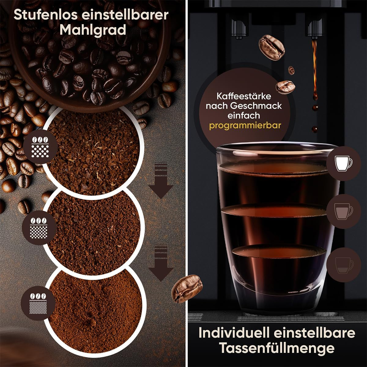 Macchina per caffè espresso ProfiCook® completamente automatica con montalatte per cappuccino | Macina conica | con funzione scaldatazze | Pompa Professionale Italiana | Touchscreen | Espresso | PCKAV1281