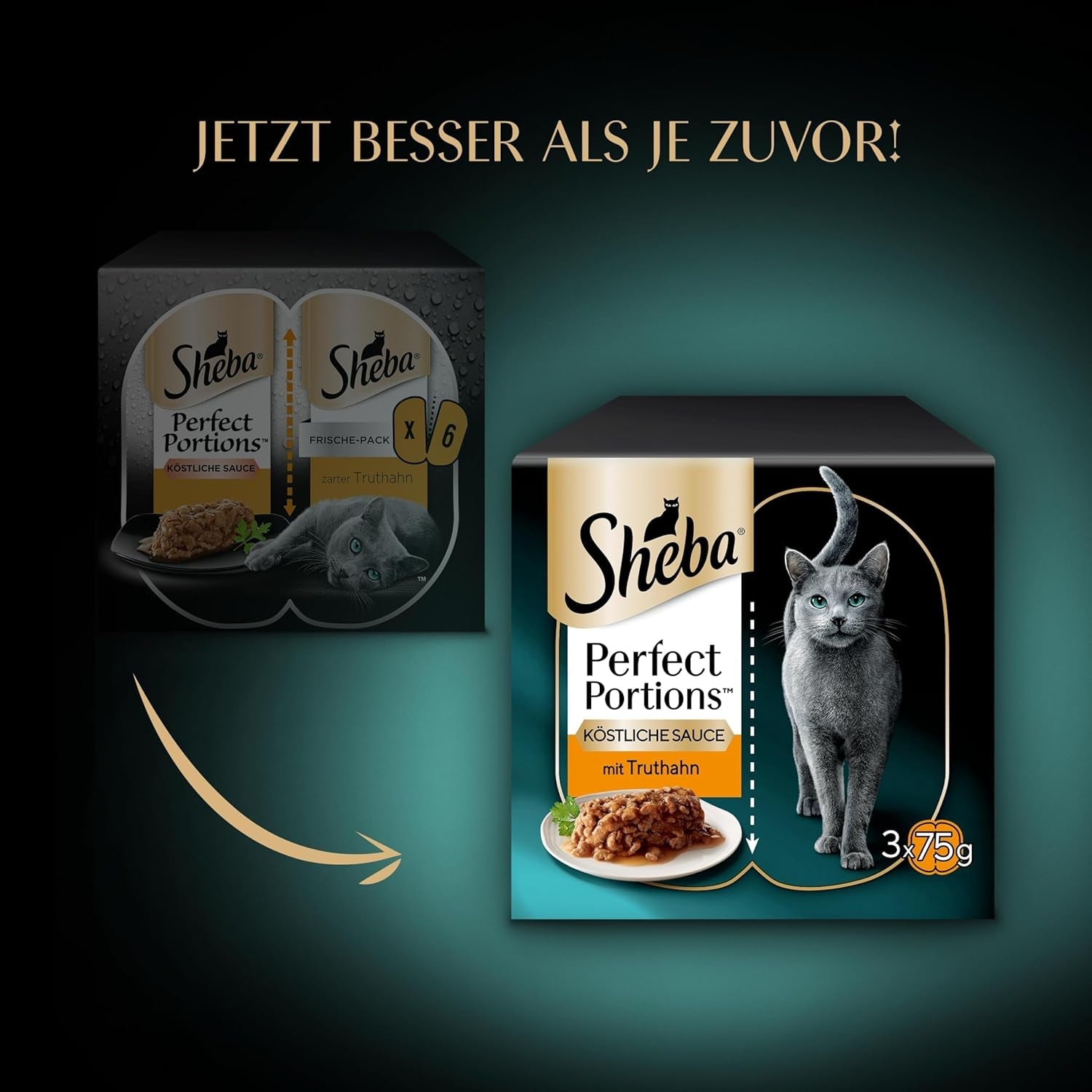 SHEBA Perfect PORTIONS salsa per gatti con tacchino 8 x 3 x (2 x 375g)