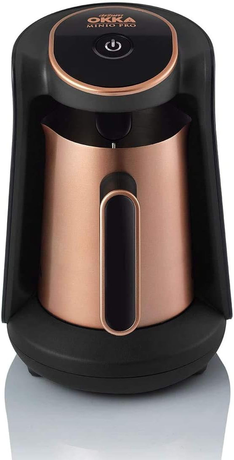 Arzum Okka Minio Caffettiera Turca, Moka, 1-4 Tazze, Pentola in Acciaio Inossidabile da 300 ml, Protezione Antiversamento, Sistema di Infusione Intelligente, Pentola Lavabile, 480 W, Rame