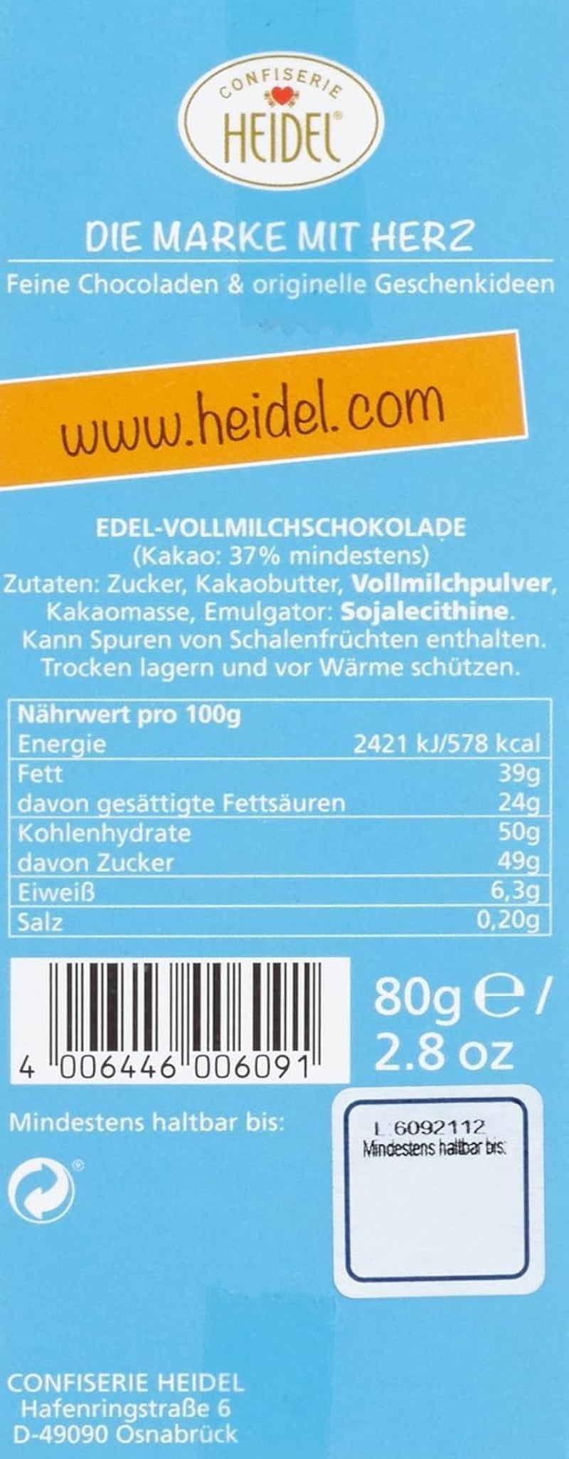 Heidel Thank You tavolette di cioccolato al latte 3x80g, 16 mini-barrette da 5g per confezione, Varie espressioni di gratitudine, Squisita idea regalo