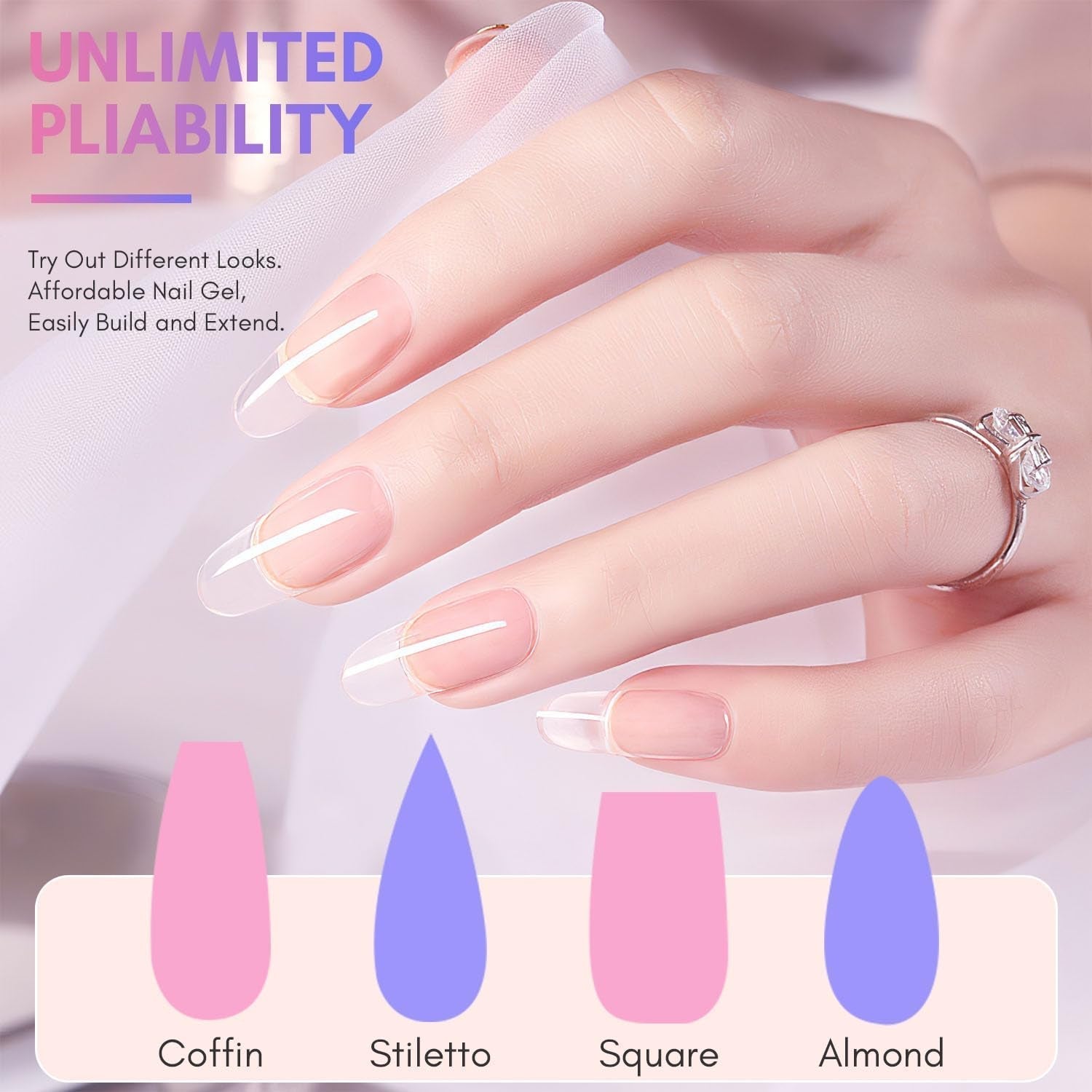 Makartt Poly Nail Extension Gel - 50 ML Extension Builder acrilico Poly Nägel Aufbaugel Extender Gel per gelnägel per Nagelverlängerung, Nagelstärkung, Nail Art Dekoration(Trasparente)