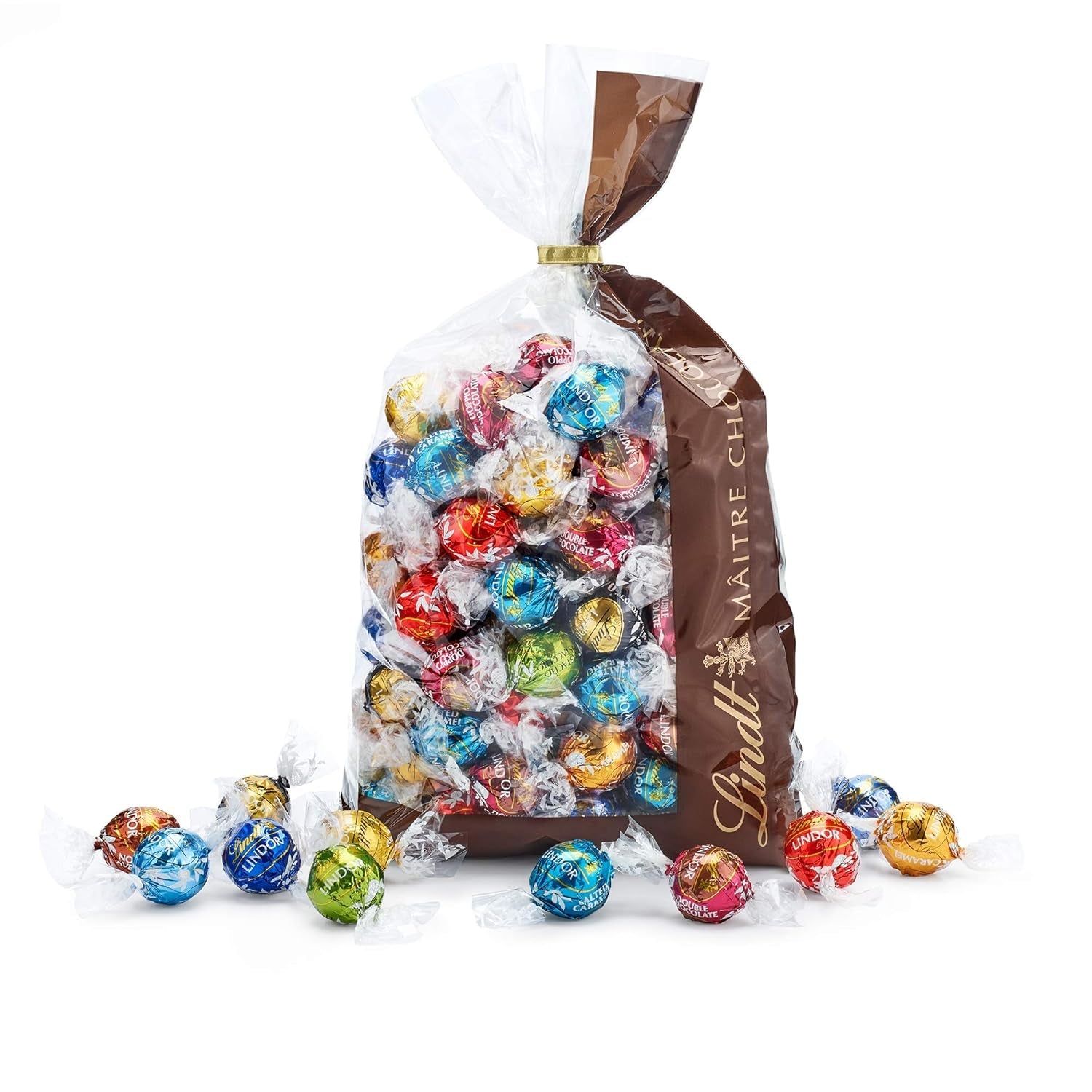 Preparato al cioccolato LINDOR | 1371 gr | ca. 109 palline: Cioccolato al latte e palline LINDOR con crema alla fragola | sacco da 1 kg, ca. 80 palline di cioccolato bianco con crema alla fragola