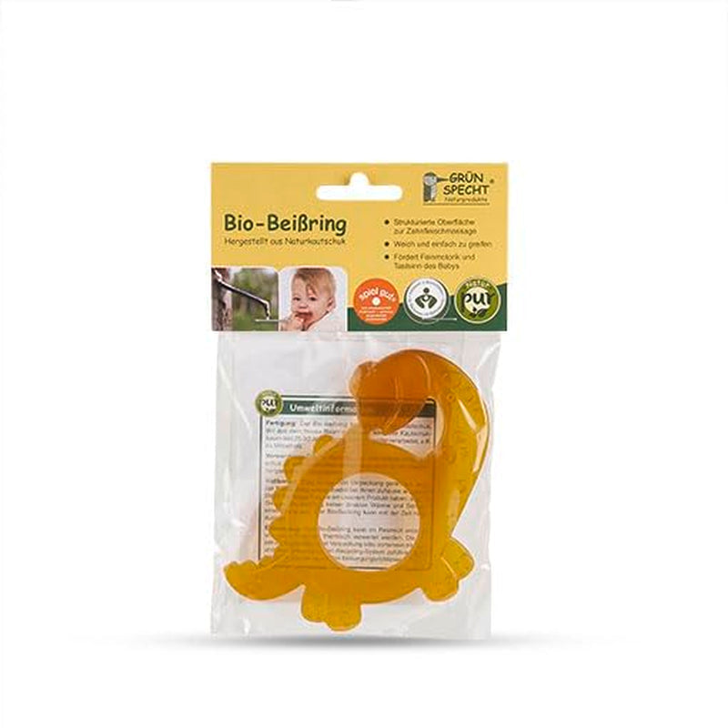 GRÜNSPECHT Anello da dentizione in caucciù naturale biologico per la dentizione dei bambini, massaggia le gengive, senza BPA, morbido, favorisce la motricità fine, modello dinosauro (639-V1)