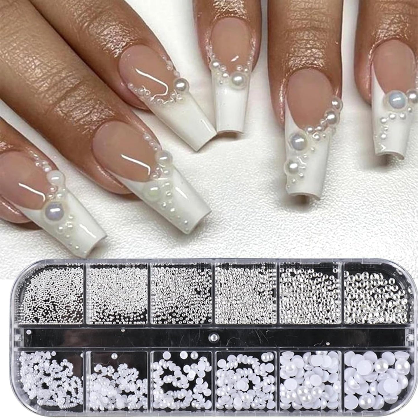 GZSY Nail Art Strasssteine ​​​​Nagel Perle Weiß 12Raster Nagel Charms Nageldesign Zubehör Perle Nail Art
