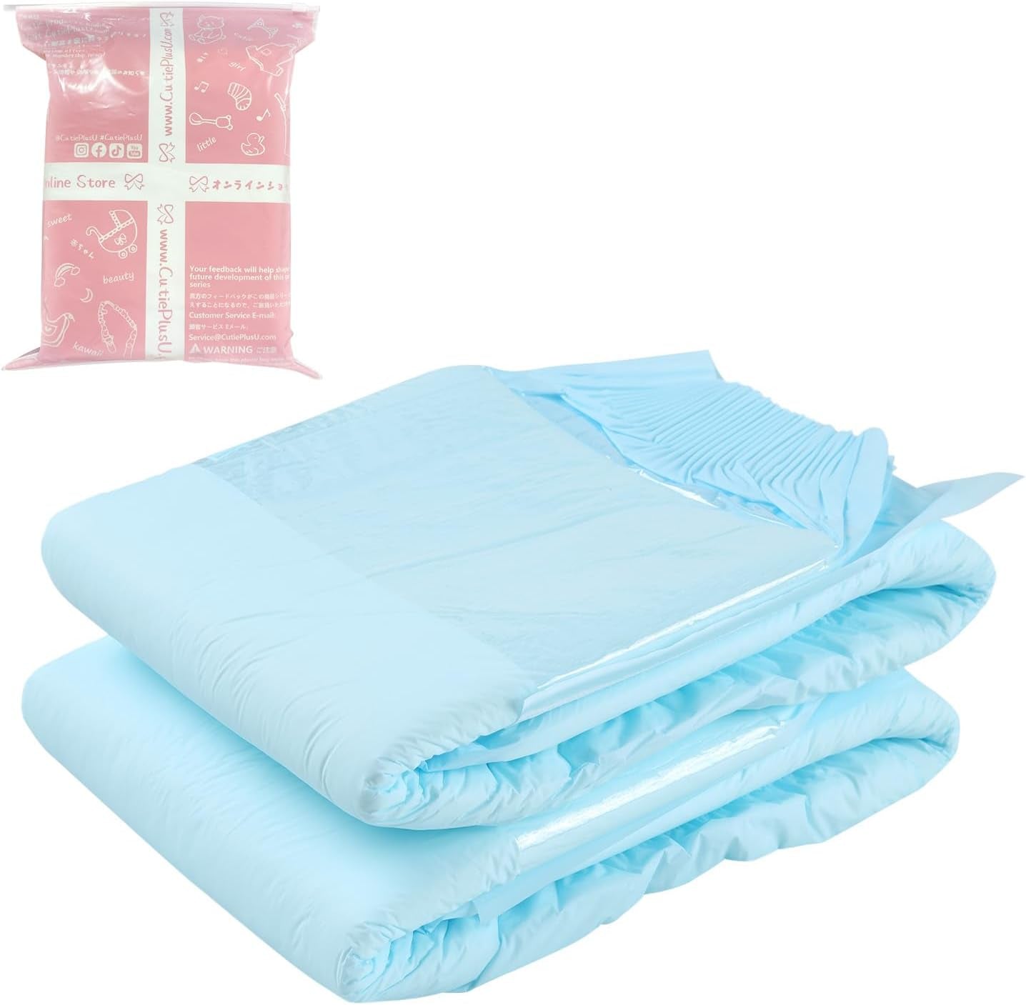 CutiePlusU Pannolini per adulti, Superficie asciutta, Massima assorbenza durante la notte, Pannolini usa e getta per incontinenza - Blu, Confezione da 2 (Medio 71-96 cm)