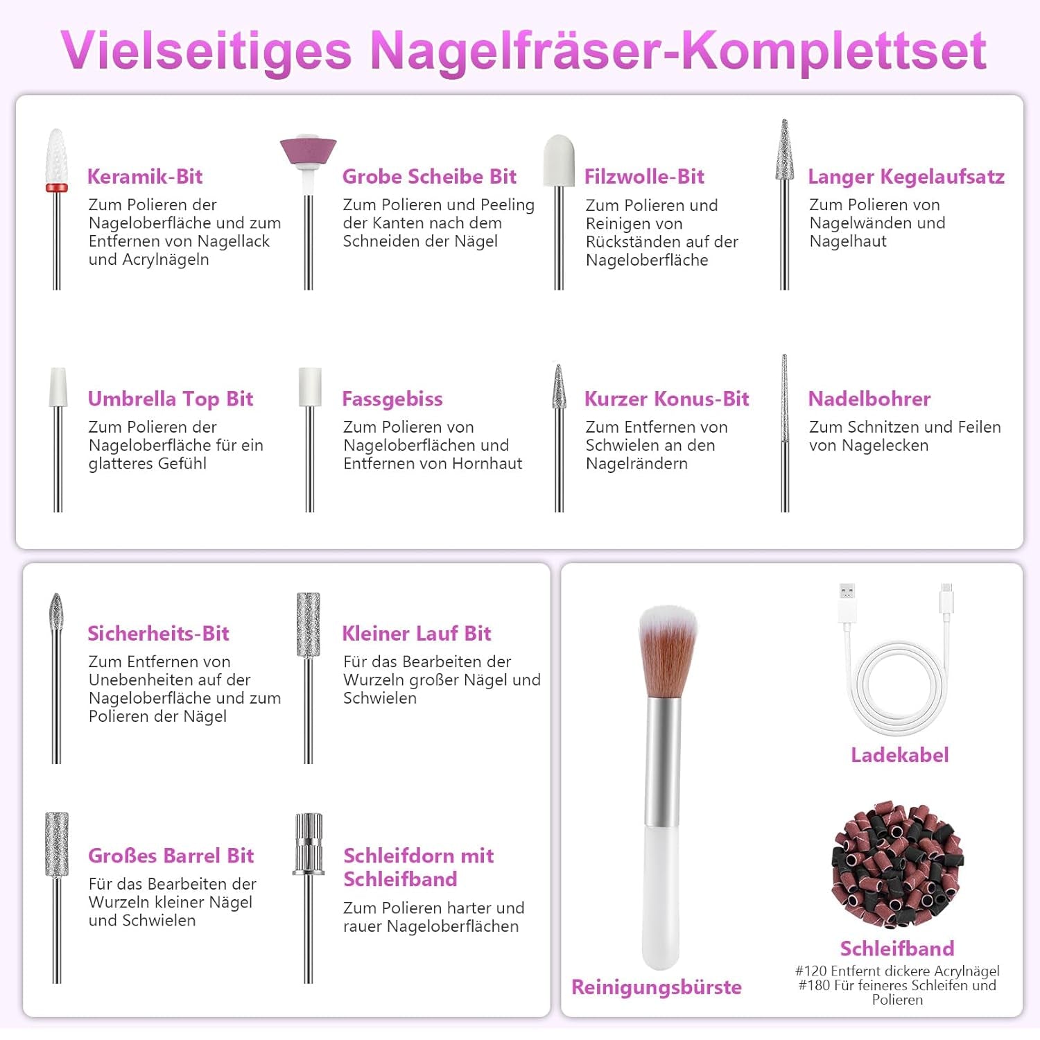 Lima per unghie elettrica senza fili - 35000 giri/min per unghie in gel, lima per unghie professionale e acrilica 12 in 1, set per manicure e pedicure a 5 velocità