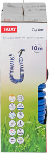Set tubo spiralato TATAY 10 m con accessori in plastica con protezione UV, ideale per terrazze e piccoli giardini.