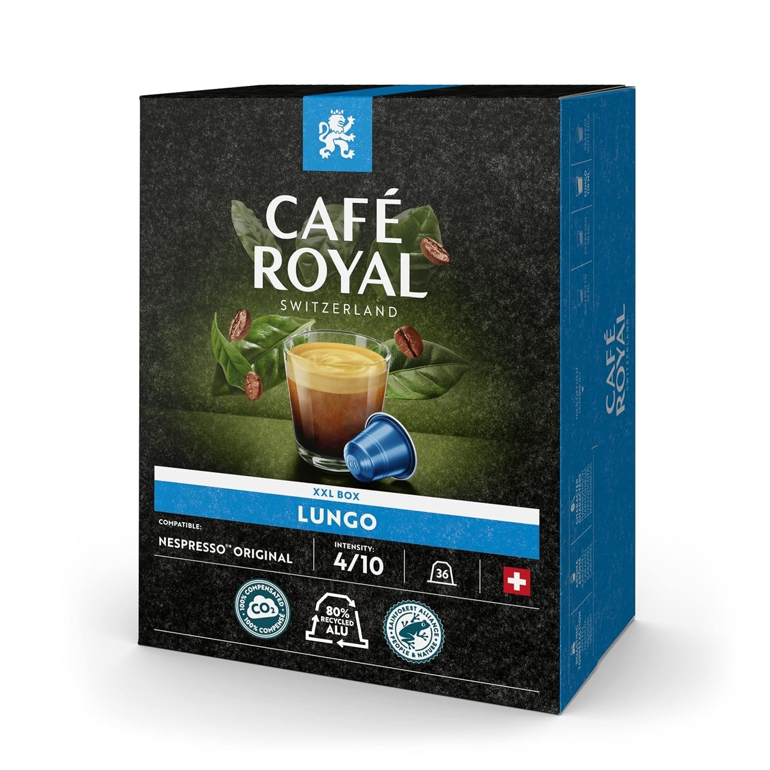 Café Royal aromatizzato al cioccolato fondente, 100 capsule per macchina da caffè Nespresso - 4/10 intensità - zertifiziert UTZ, in alluminio e lungo 36 capsule per macchina da caffè Nespresso - 4/10 intensità