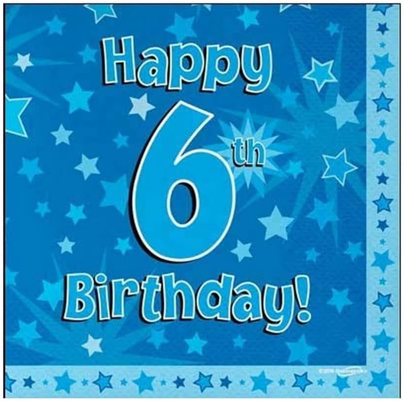 Tovaglioli Happy 6th Birthday, Blu, 33 cm x 33 cm, 3 veli, 16 pezzi