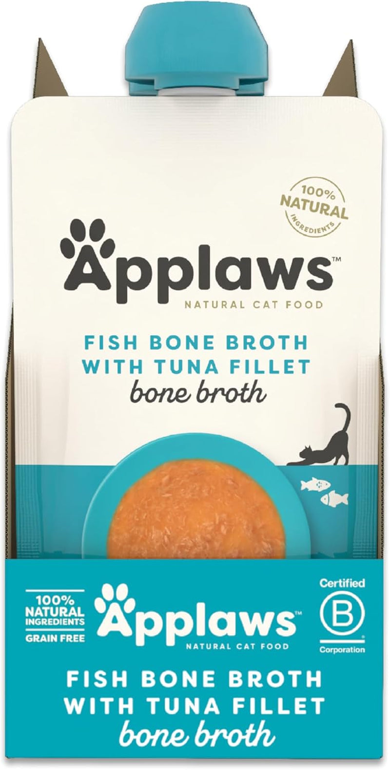 Applaws Cibo umido per gatti 100% naturale - Zuppa di lische di pesce con tonno, 12 bustine con filtro x 85 g