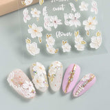 JMEOWIO 3D Nagelsticker Frühling Blume Nail Art Sticker Selbstklebend Nagelaufkleber 5D Stereoscopic Buntes Sommer Blumen Dekoration Nageldesign Zubehör 4 Blatt