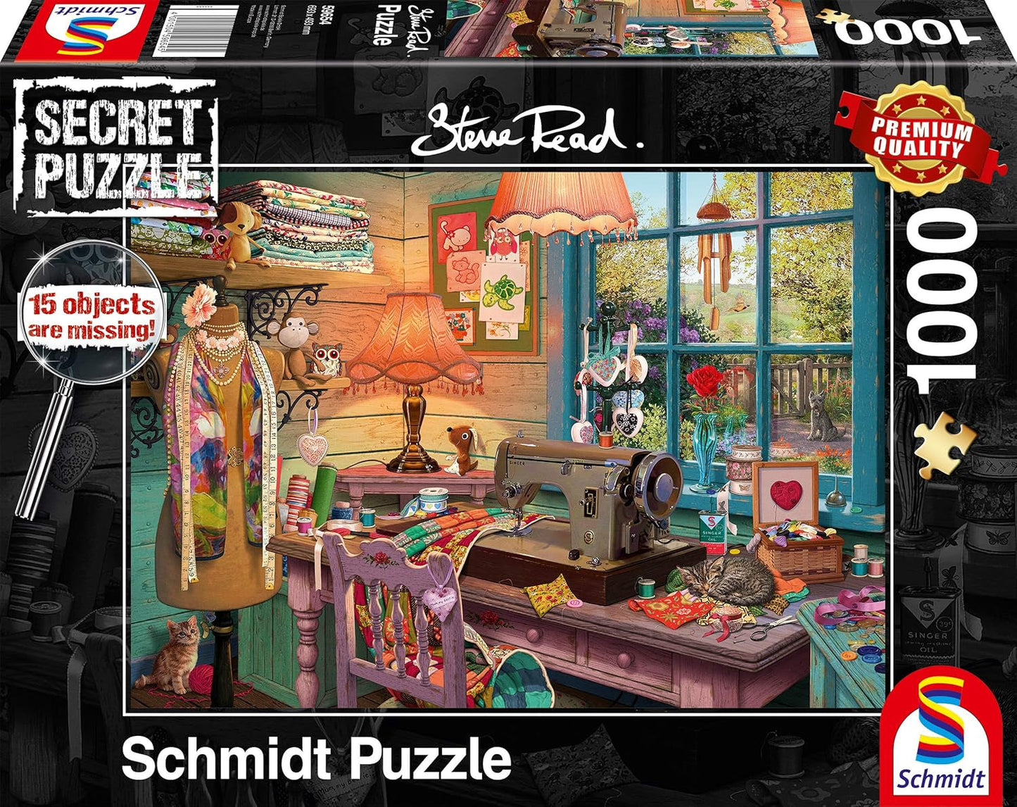 Schmidt Spiele 59654 Puzzle segreto, Nella stanza del cucito, puzzle 1000 pezzi Puzzle Naty Shop Titolo predefinito