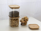 Set 3 contenitori quadrati in vetro con coperchio in bambù-800ml, vetro borosilicato, bambù, silicone, naturale, 11 x 11 x 11 cm Scatole per alimenti Naty Shop