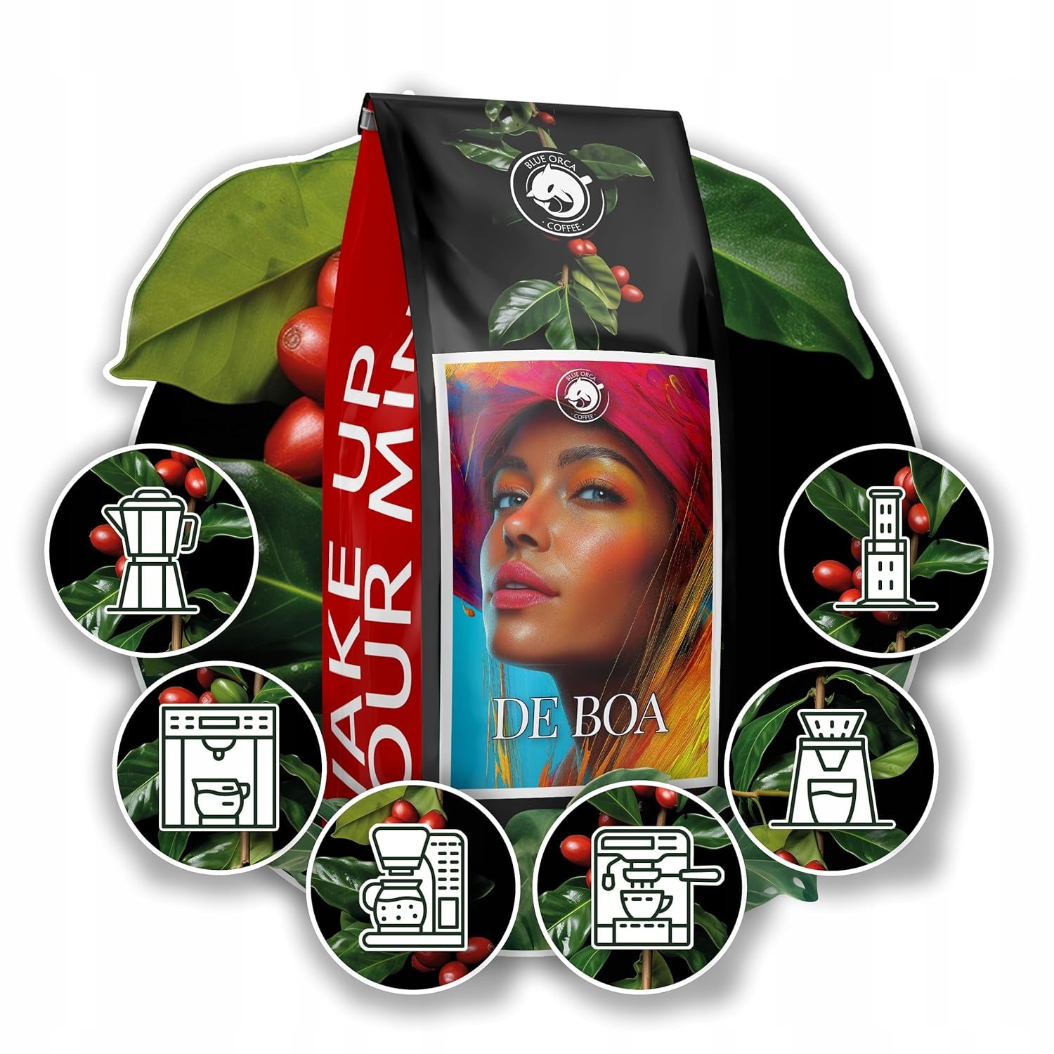 Caffè macinato DE BOA 1KG | 100% Arabica | con sentori di cioccolato e frutta secca | caffè in grani a tostatura media, bassa acidità | ideale per macchine espresso | Torrefazione del caffè Blue Orca