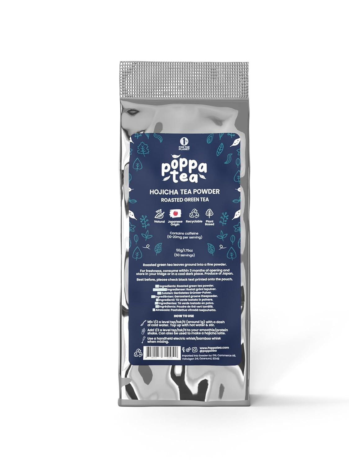 Poppatea Hojicha Tea Powder - Tè verde tostato (sacchetto di ricarica da 50 g)