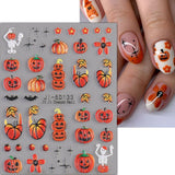 JMEOWIO 3D Nagelsticker Halloween Nail Art Sticker Self-klebend Nagelaufkleber 5D Stereoscopico Süßer Geisterkürbis Dekoration Nageldesign Zubehör 4 Blatt