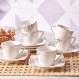 KARACA Set di tazze da caffè in porcellana Nazende - Tazze da caffè turche con piattini da 80 ml, Servizio da caffè moderno da 12 pezzi con 6 tazze da caffè e 6 piattini, Tazze da moka - Bianco