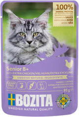 Bozita Senior 8+ Mound cibo umido per gatti con cereali e tanto pollo - 12 buste x 85g, cibo umido per gatti senza cereali e frumento - Cibo umido per gatti con 8,5% di proteine ​​e 4,5% di grassi