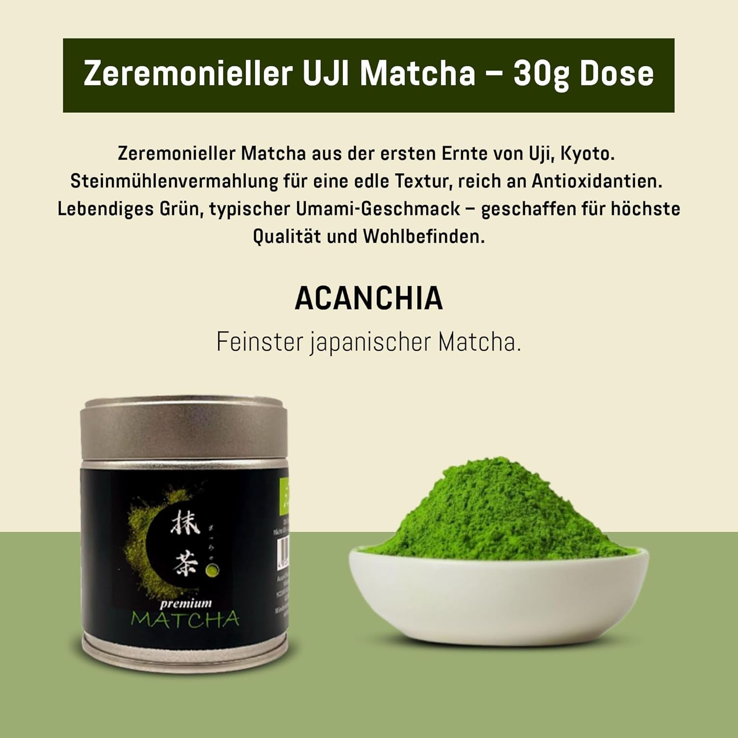 Grado cerimoniale UJI - Scatola da 30 g - Bio - 100% Matcha giapponese - Primo raccolto - Matcha puro - Macinato