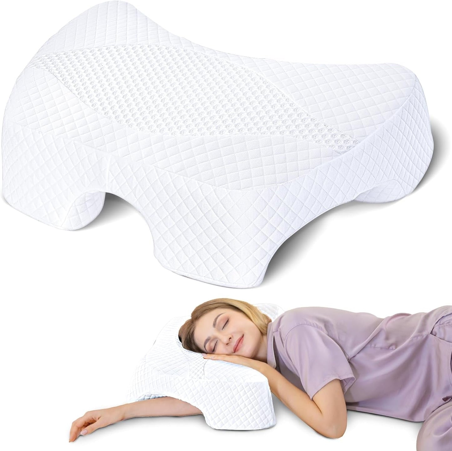SAHEYER Cuscino per chi dorme sul fianco con braccioli, Cuscino ortopedico ergonomico, Cuscino in memory foam per collo e spalle, Cuscino per collo con bracci multi-angolo per molte posizioni di sonno (Bianco) Cuscini ortopedici cervicali Naty Shop Bianco