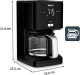 Macchina per caffè espresso Tefal Smart'n Light con timer, Macchina per caffè espresso con filtro programmabile 1,25 L, Funzione Aroma per un aroma intenso, Funzione Mantieni caldo, Antigoccia e Facile da pulire, Nero