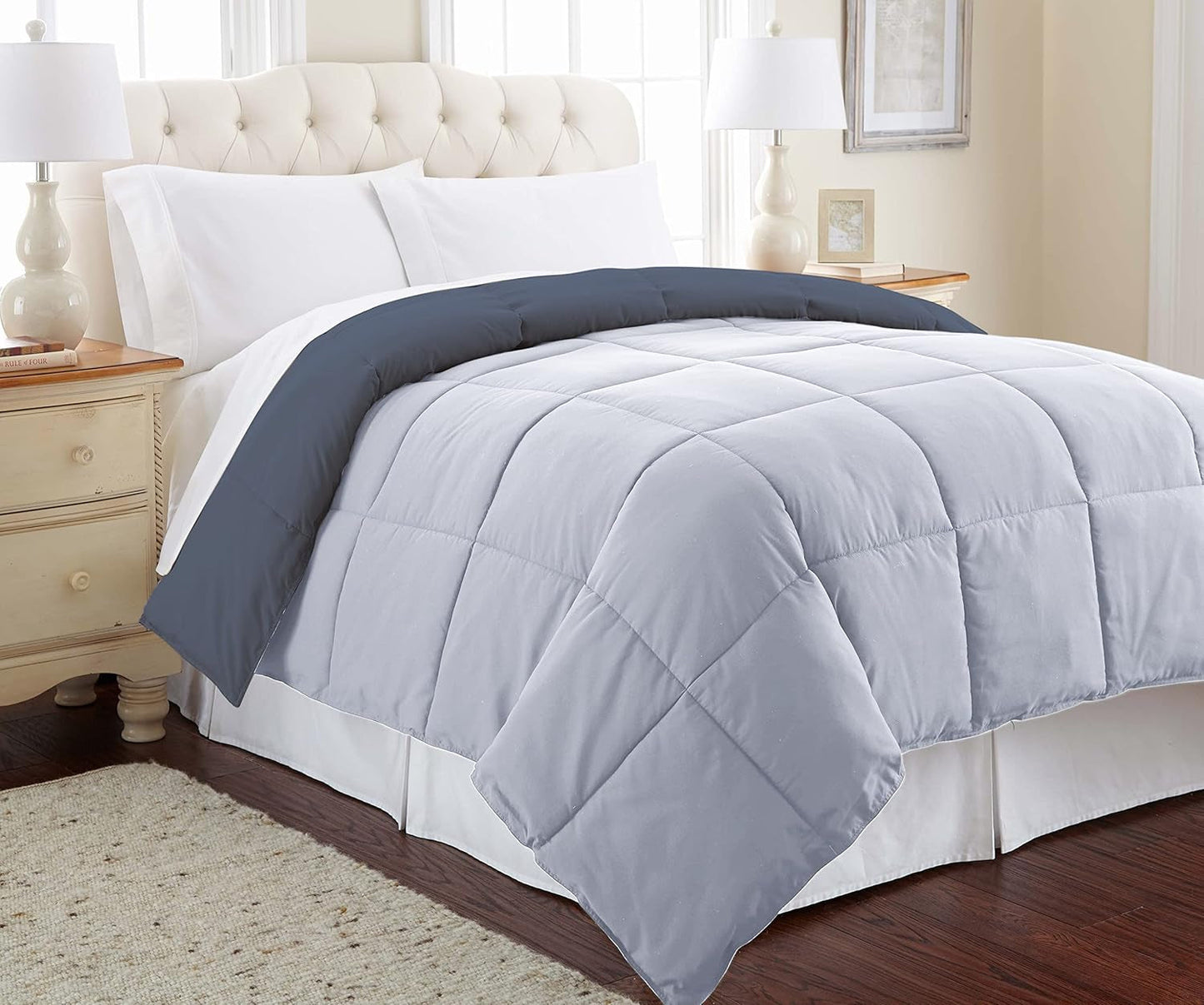 Alternativa alla piuma, microfibra, trapuntata, reversibile, piumino e inserto piumino - Alternativa morbida e confortevole alla piuma d'oca - Biancheria da letto per tutte le stagioni, Piumini e trapunte Twin Denim/Cloud Naty Shop