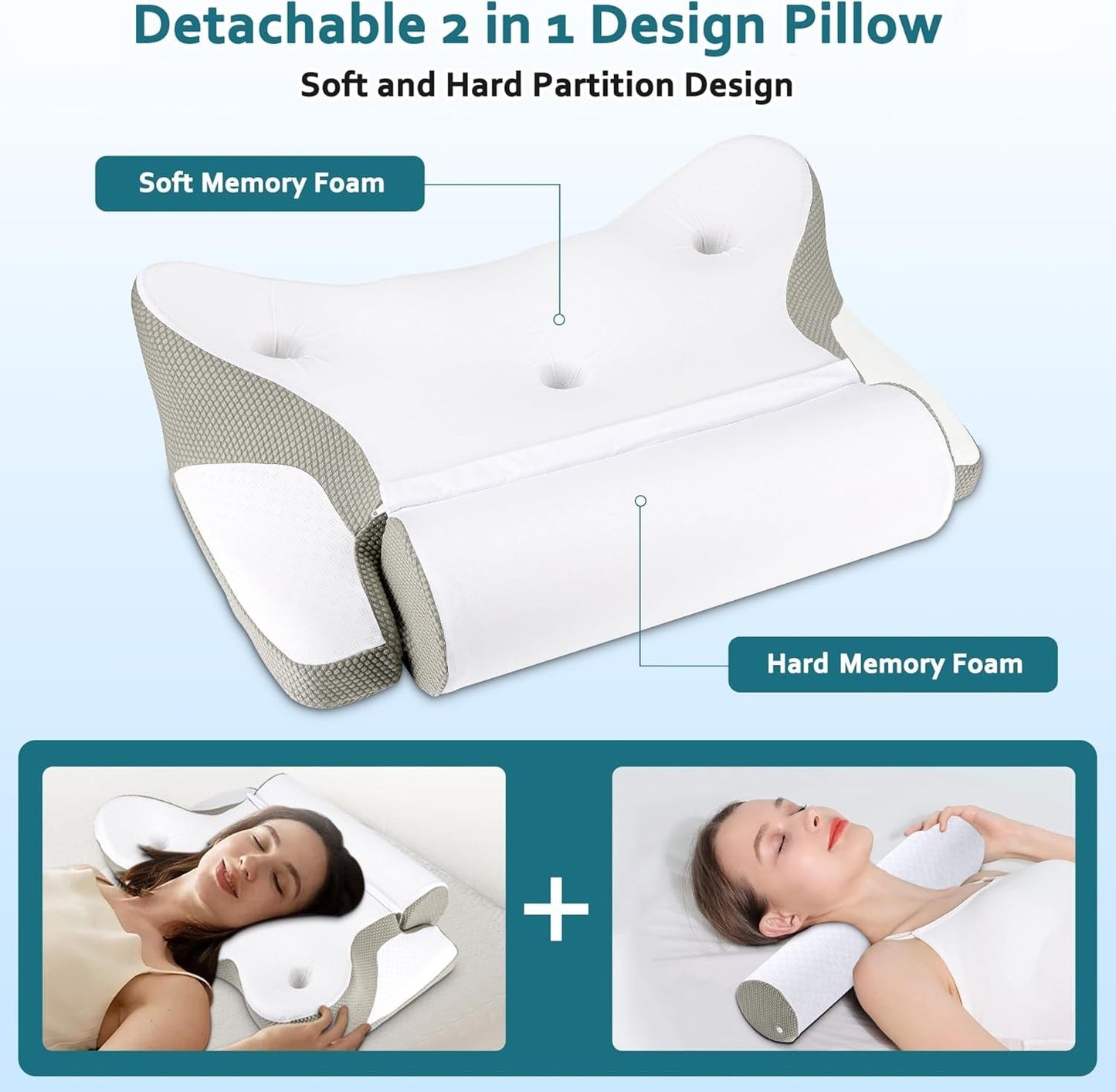 TopEsct Cuscino in Memory Foam, Cuscino per chi dorme sul fianco, Cuscino per il collo, Cuscino per la testa per chi dorme sul fianco e sulla schiena (Grigio)