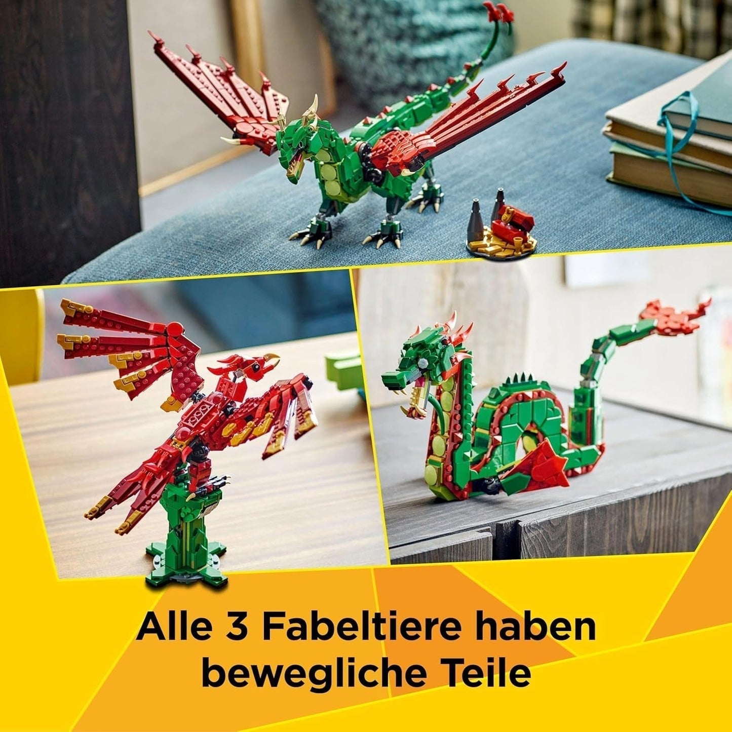 LEGO Creator 3In1 Drago Verde - Giocattolo - Si trasforma in serpente marino o fenice - Giocattolo da costruzione per animali per bambini - Regalo per ragazzi e ragazze a partire da 9 anni 31161 Set da costruzione Besuche den LEGO-Store